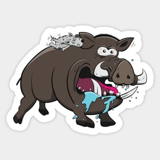 Hunting Dog Latched onto Wild Hogs Ear Sticker